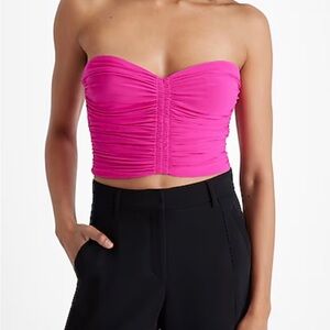 Express fitted Strapless Ruched cropped tube Top berry pink NEW XS Re $48w/t